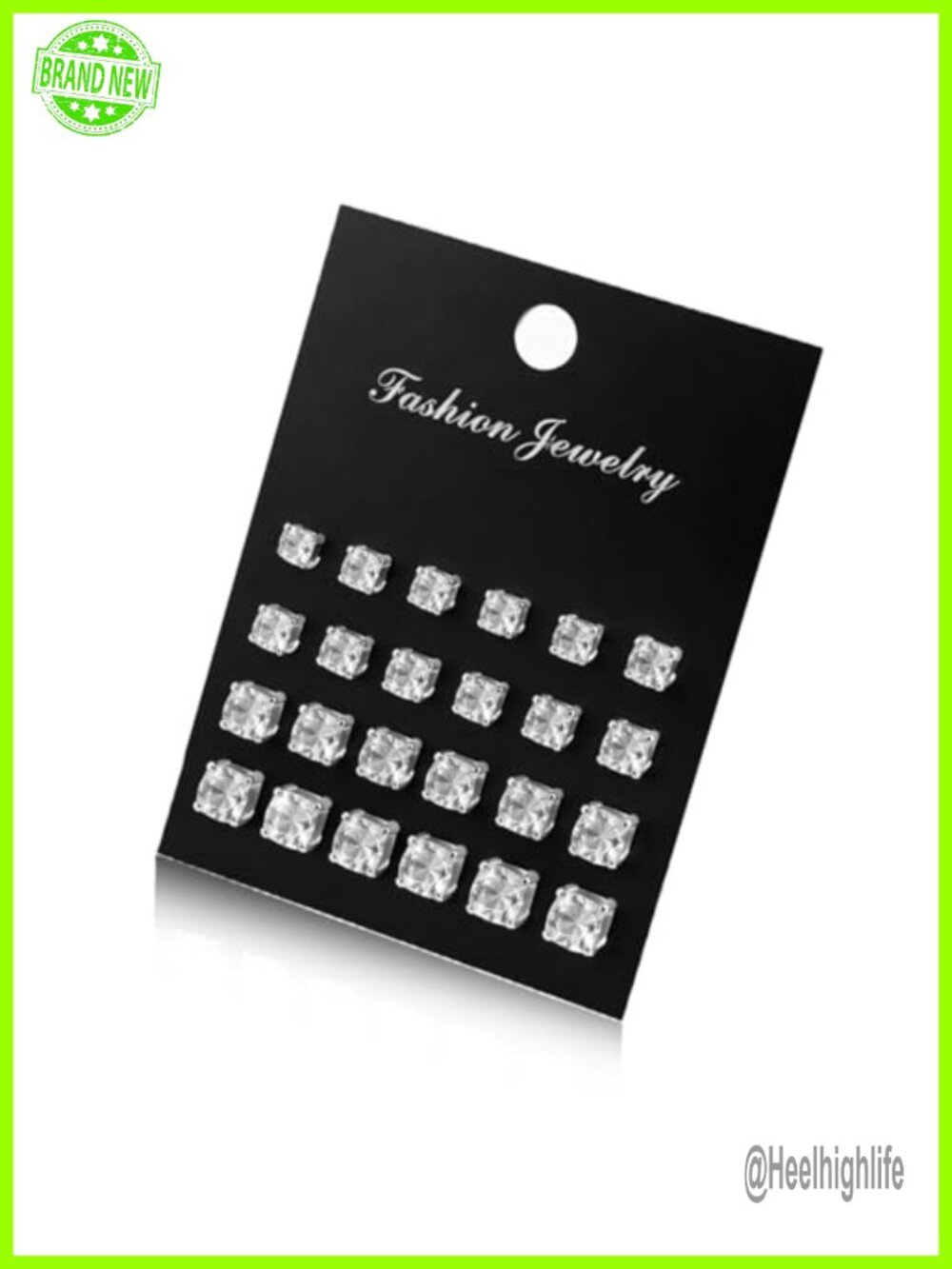 12 Pairs CZ Stud Earrings for Women Silver Sparkling Rhinestone Studs 5mm 8mm